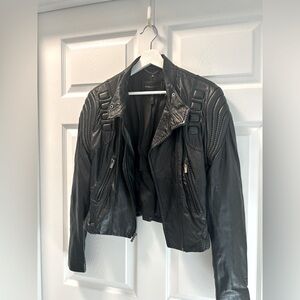 BCBGMaxazria real leather full zip cropped moto jacket size S